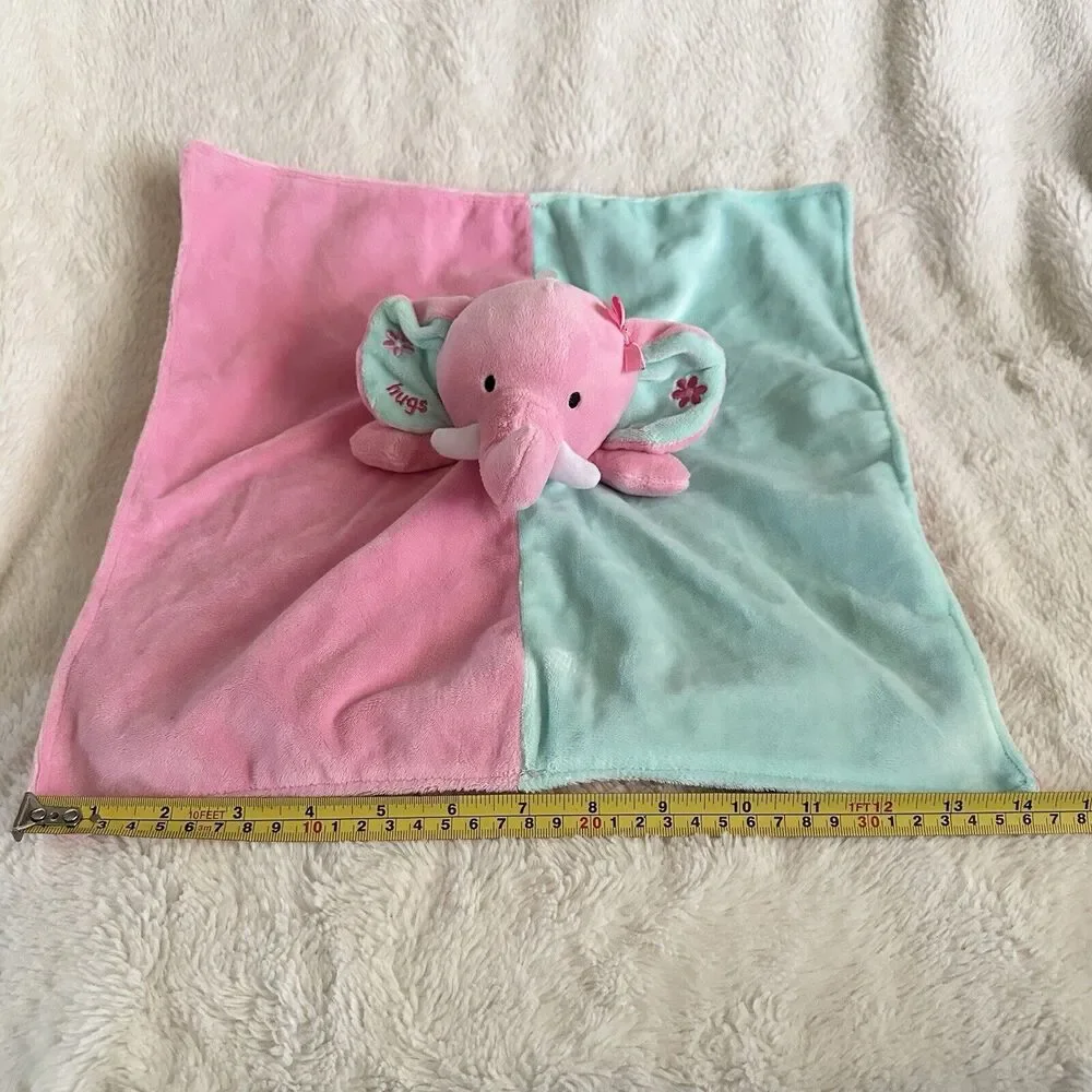 Okie Dokie Elephant Hugs 14” Lovey Rattle Pink Teal Security Blanket Baby Soft
